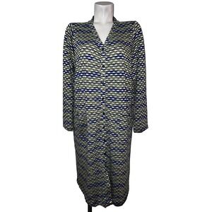 LOGO by Lori Goldstein Sweater Sz 1X Green Blue Jacquard Duster Button Cardigan
